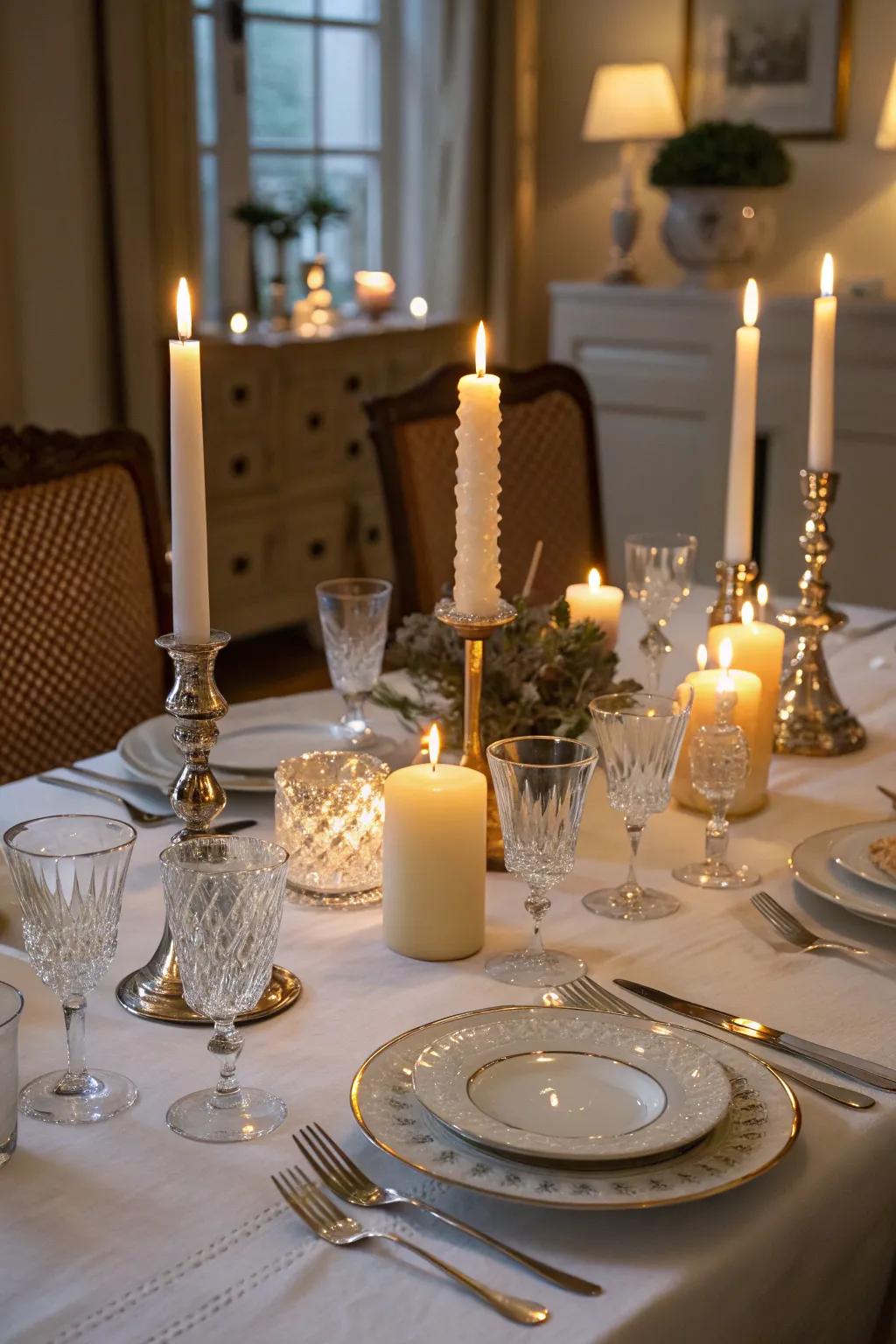 The gentle flicker of candles transforms any meal into a special occasion.