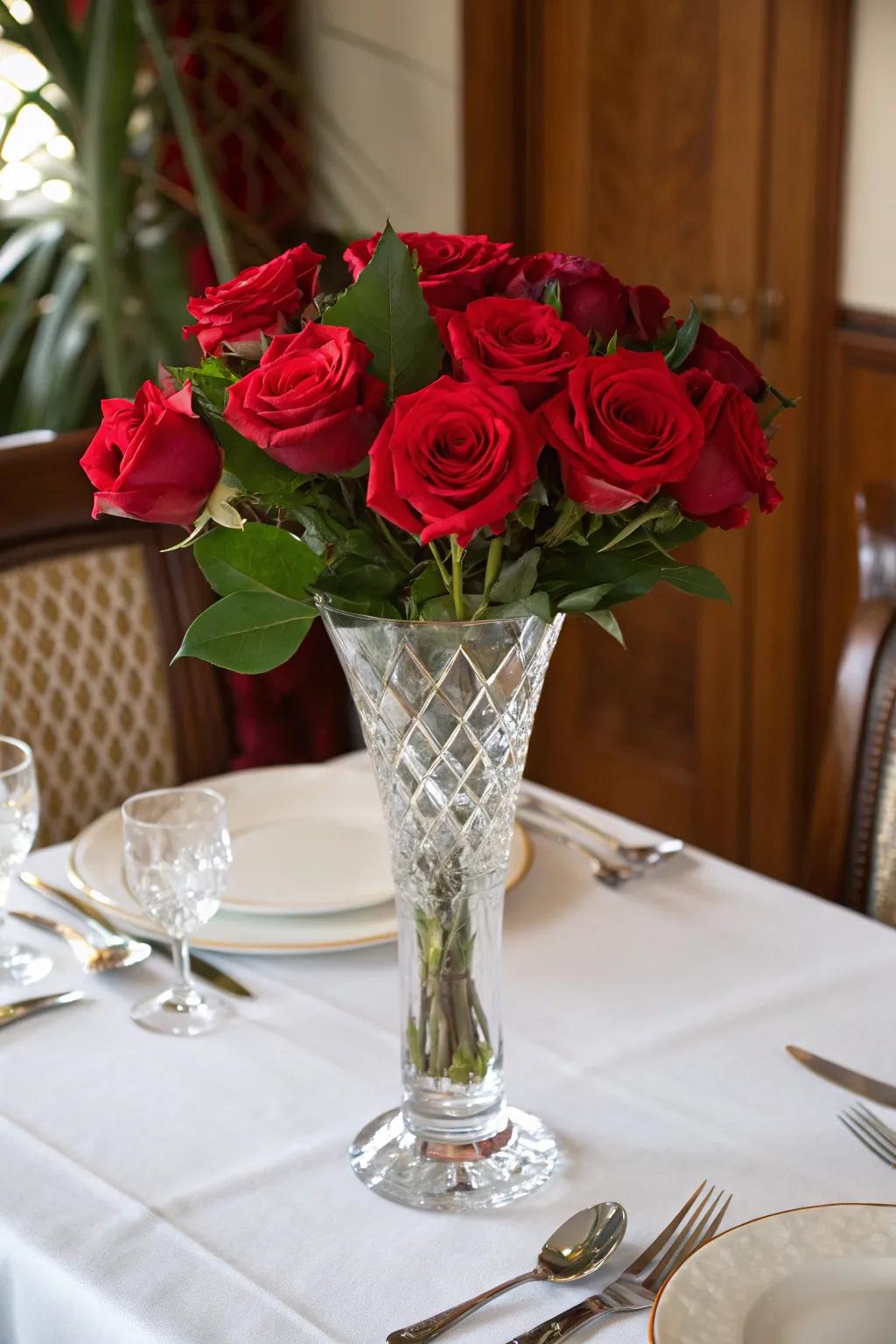 Timeless Sophistication with Glass and Red Roses