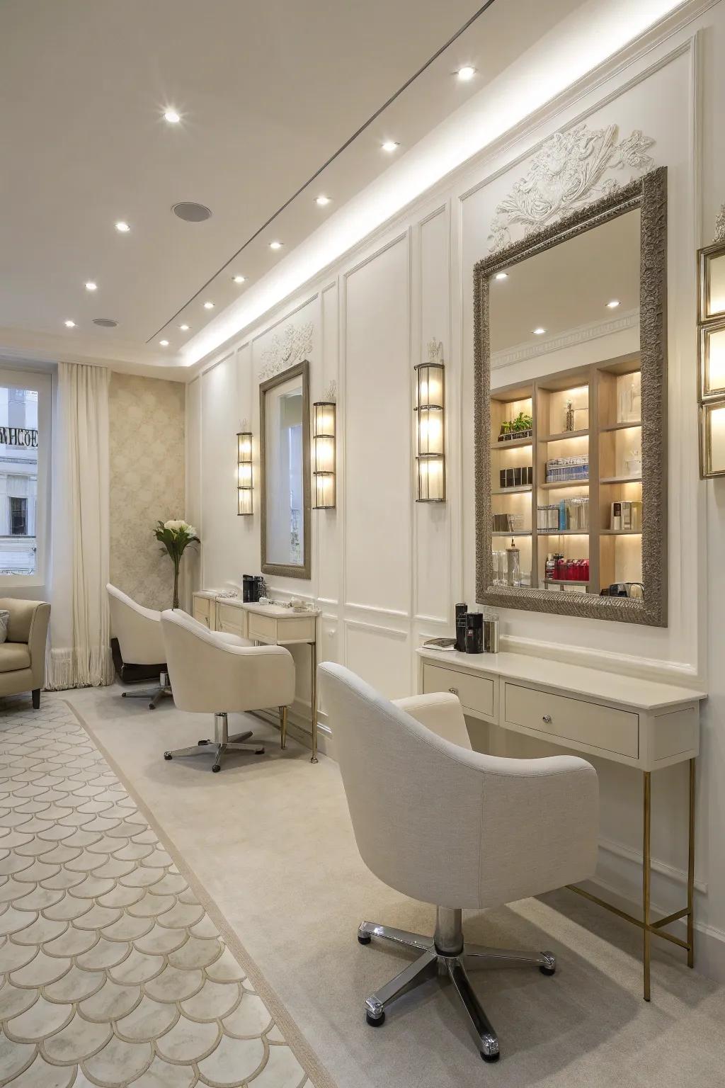 A minimalist salon design that exudes elegance and space.