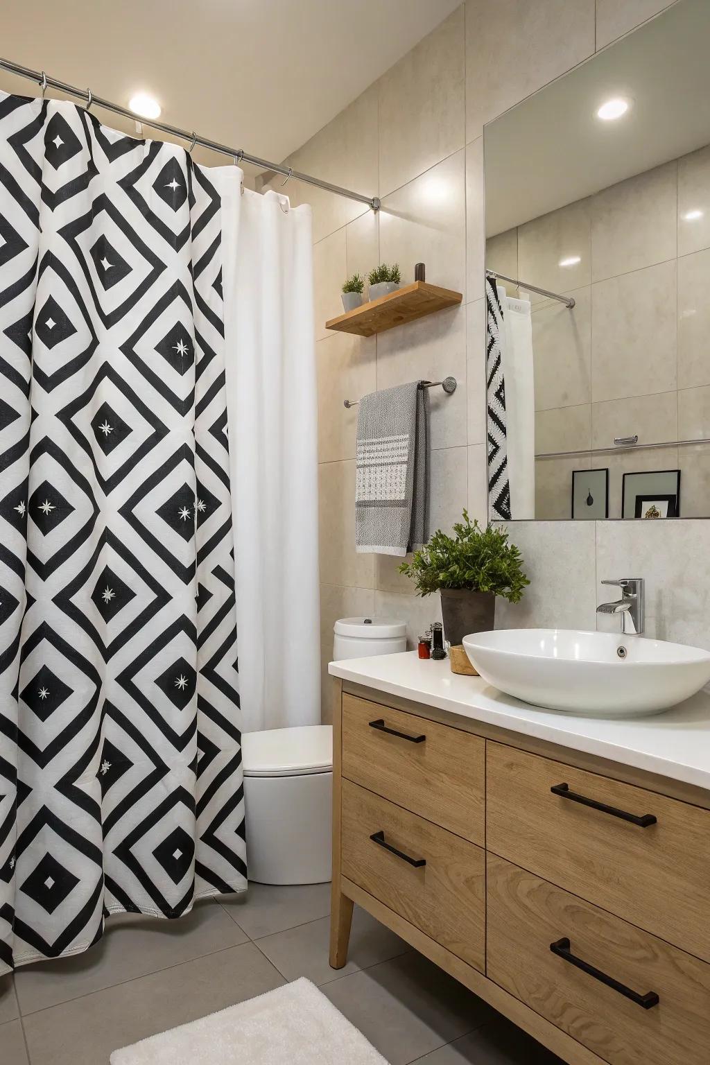 Bold geometric patterns can make your bathroom pop with style.