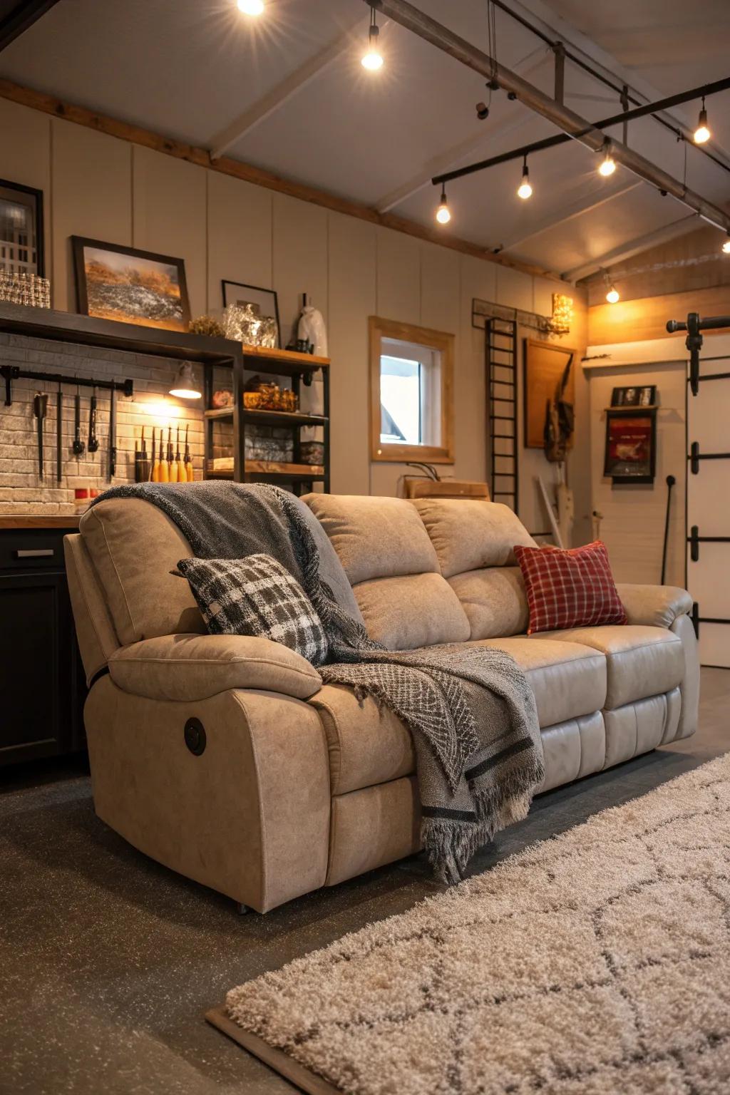 A cozy corner to relax and unwind in your man cave.