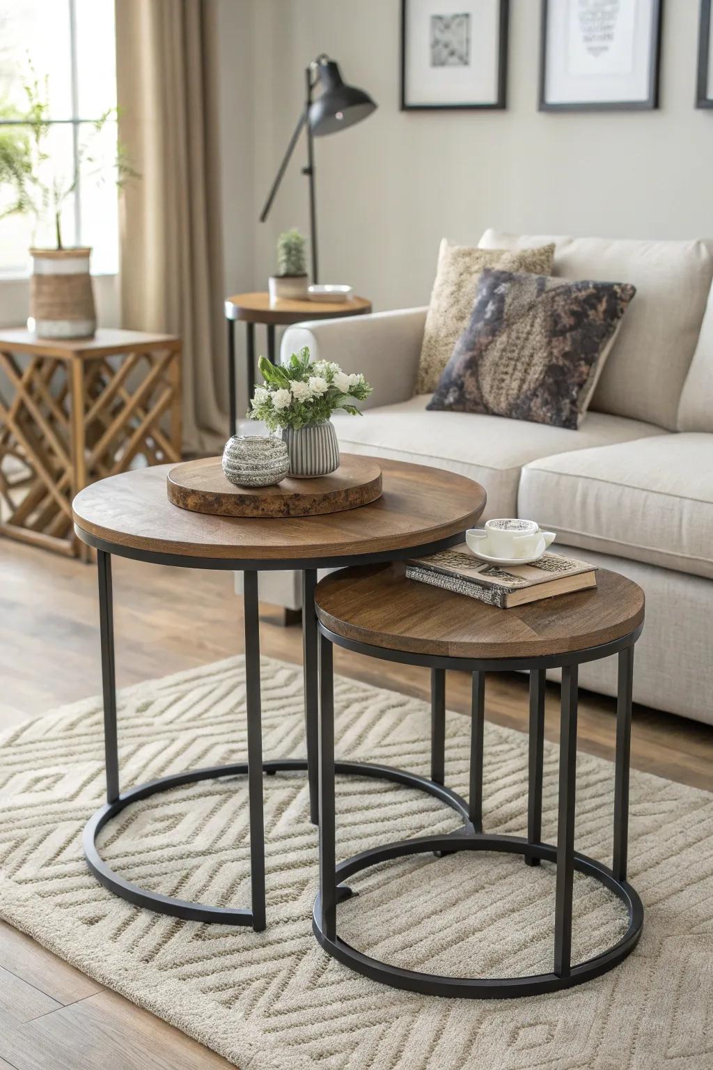 Nesting tables offer versatility and style for compact living spaces.