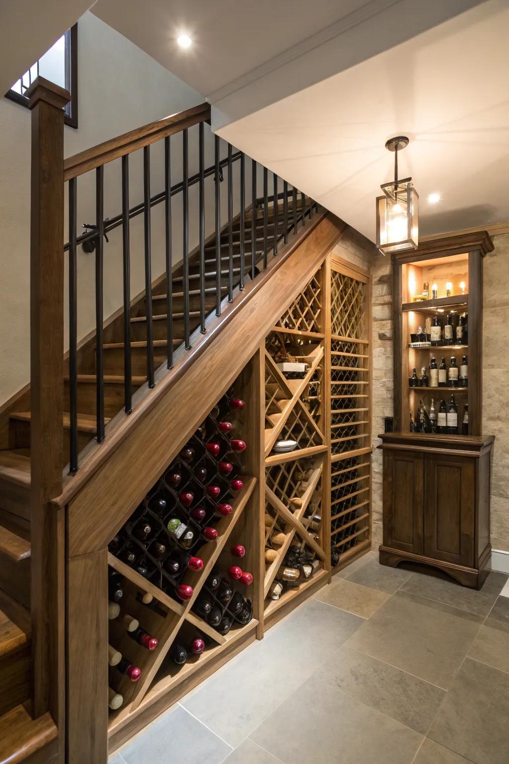 Transform under-stair spaces into stylish wine storage.