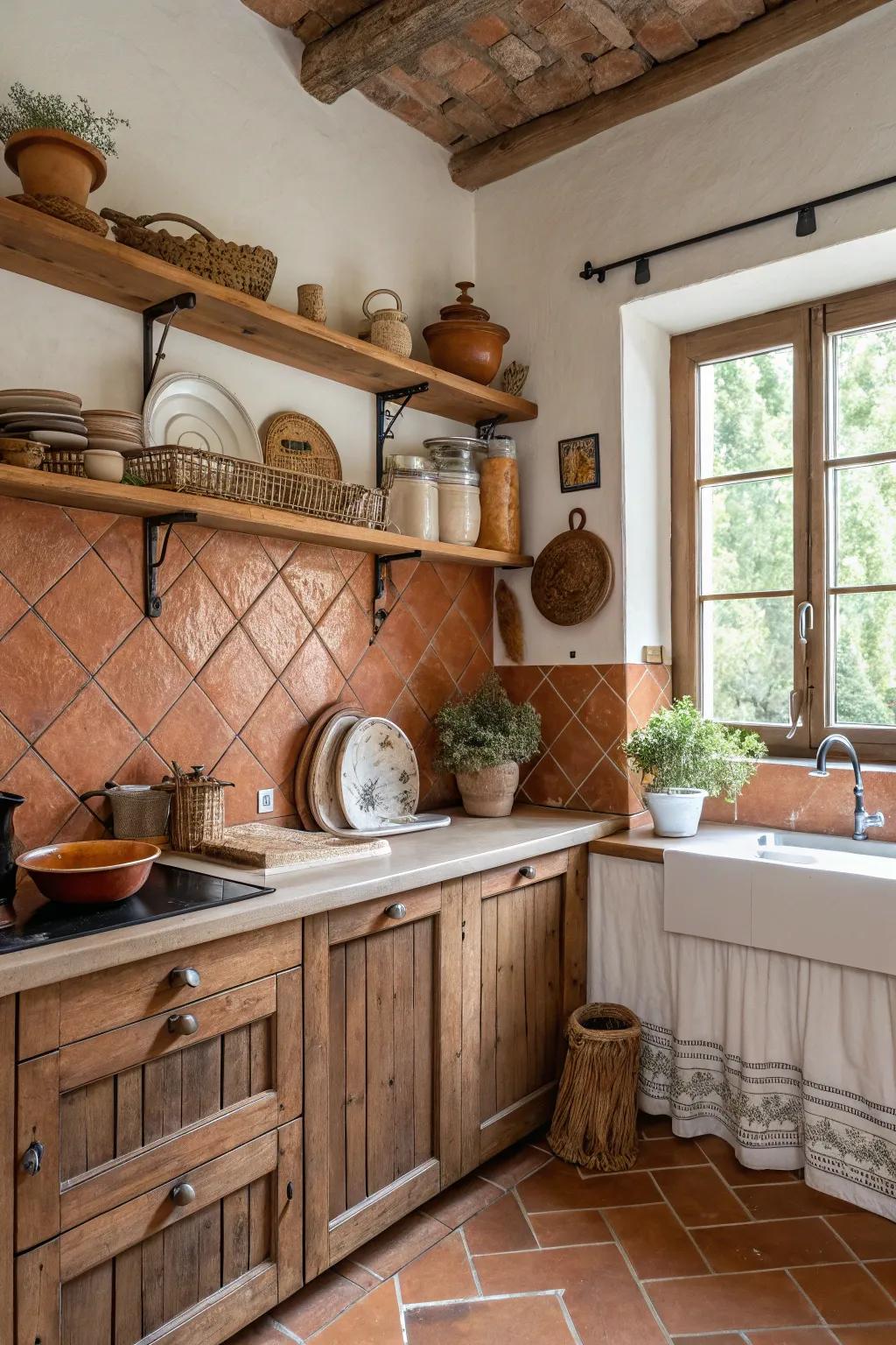 Warm terracotta tiles bring a touch of desert sunset into your kitchen.