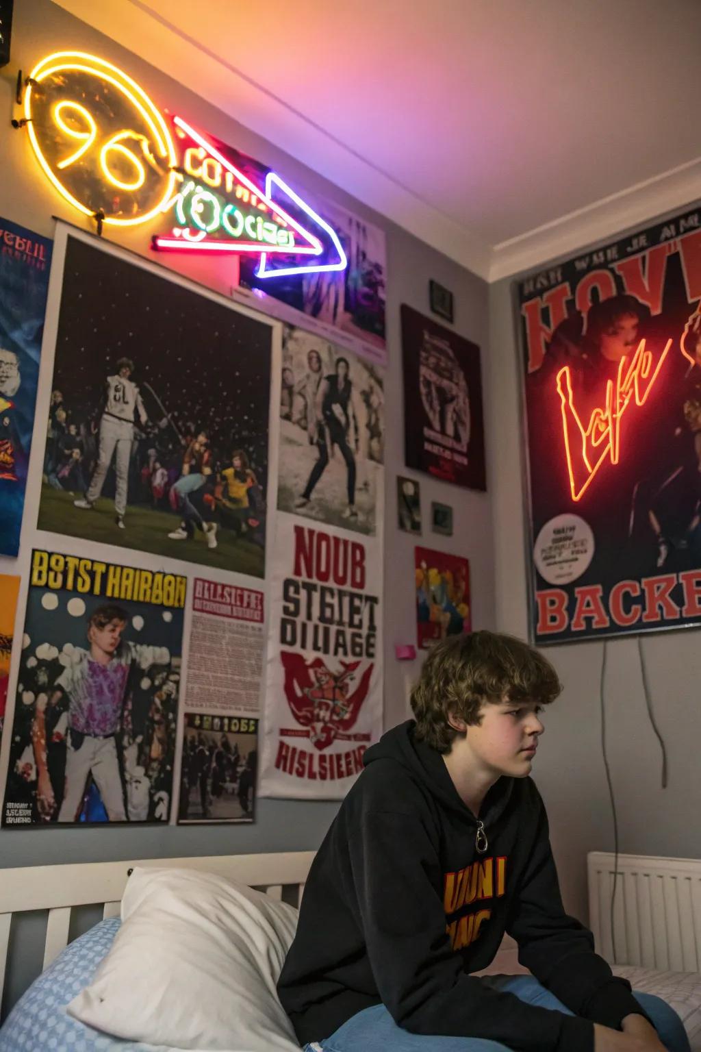 Striking wall decor and radiant signs inject personality into any teen's room.
