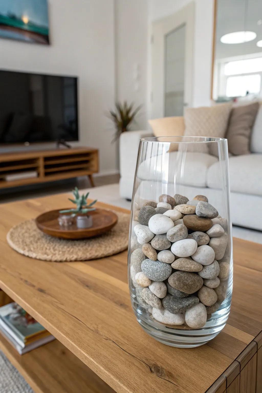 Create a serene space with smooth pebbles in your vase.