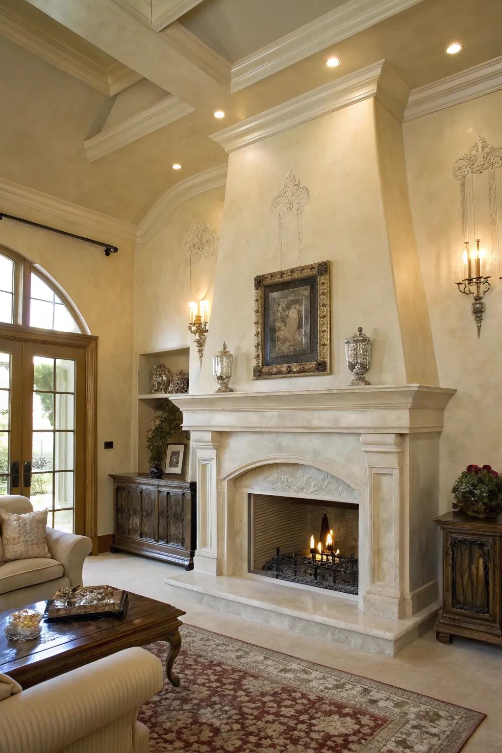 A classic touch with Venetian plaster in the living room.