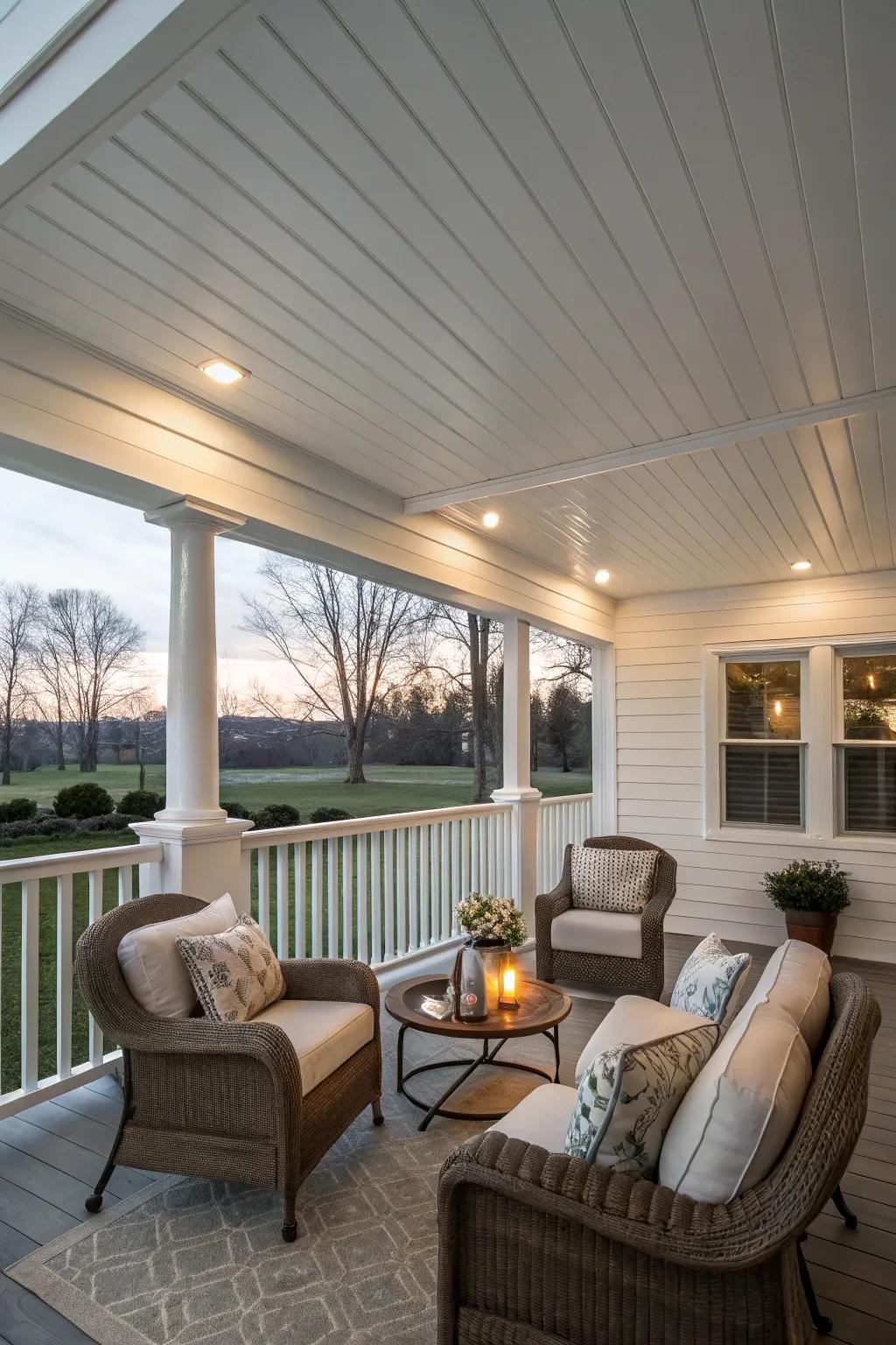 Traditional white vinyl panels give your porch a clean, modern appearance.