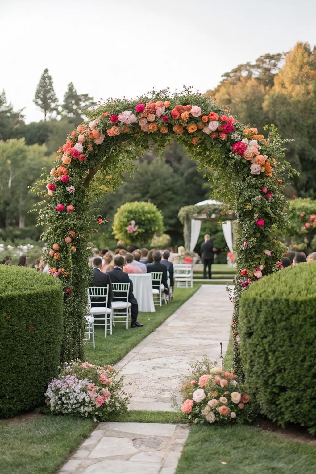 An enchanting garden ceremony surrounded by nature's beauty.