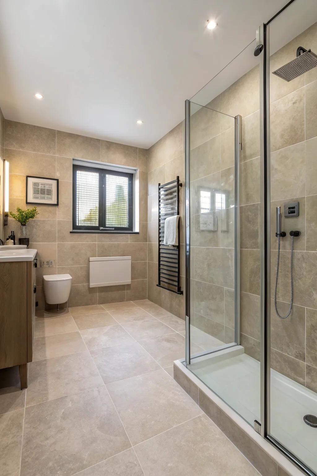 Glazed stoneware offers the perfect mix of beauty and practicality for your wet room.