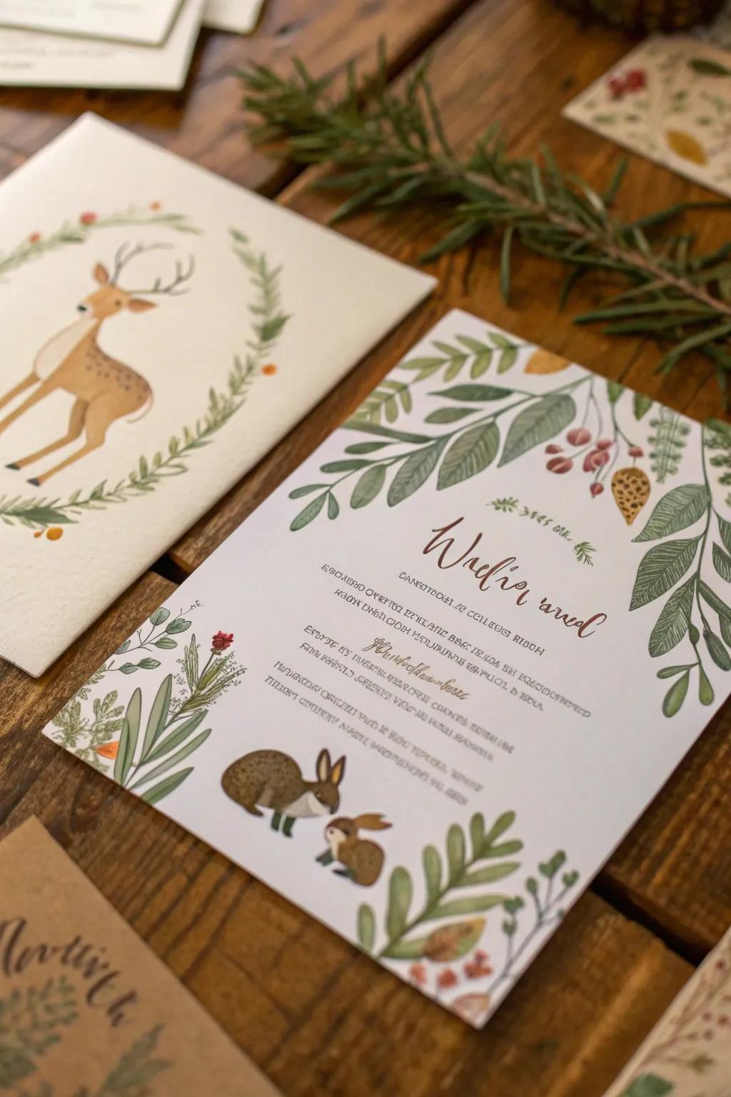 Enchant your guests with whimsical woodland invitations.