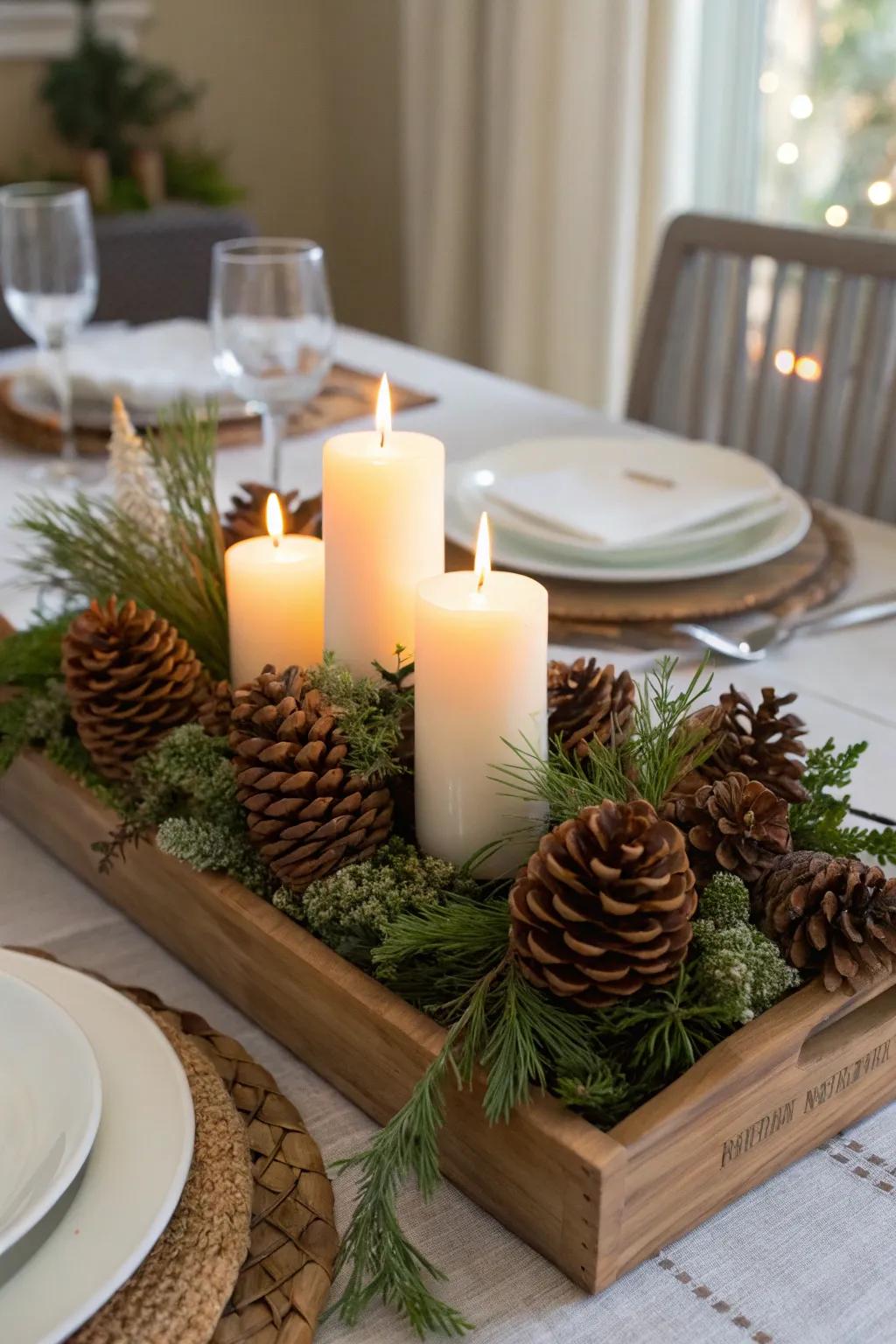 A DIY centerpiece adds warmth and charm to the table.