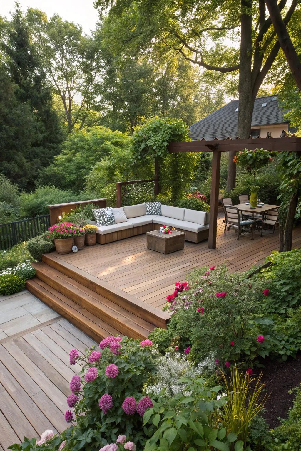 A chic recessed seating space crafted for unwinding.