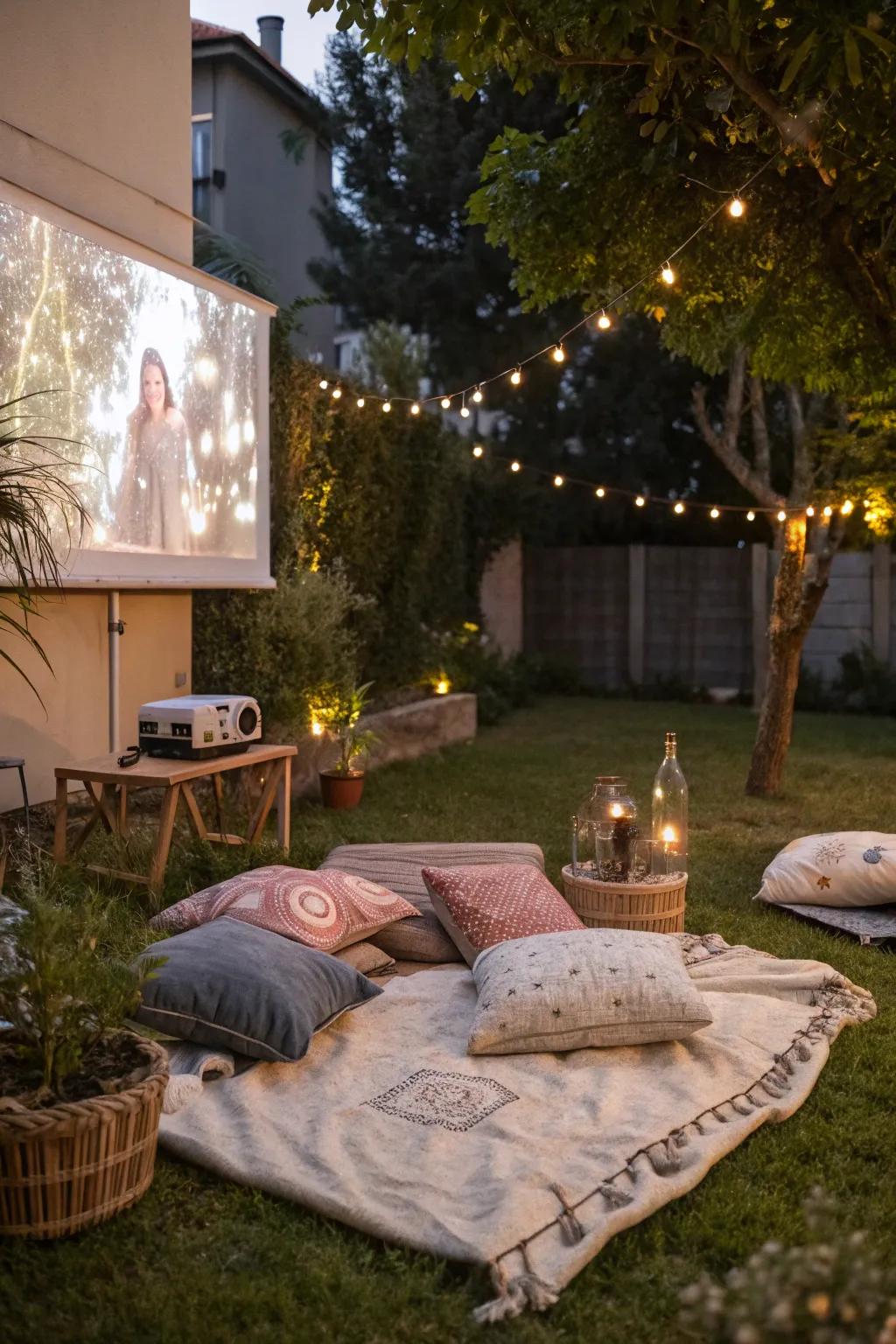 A magical garden movie night under the stars.