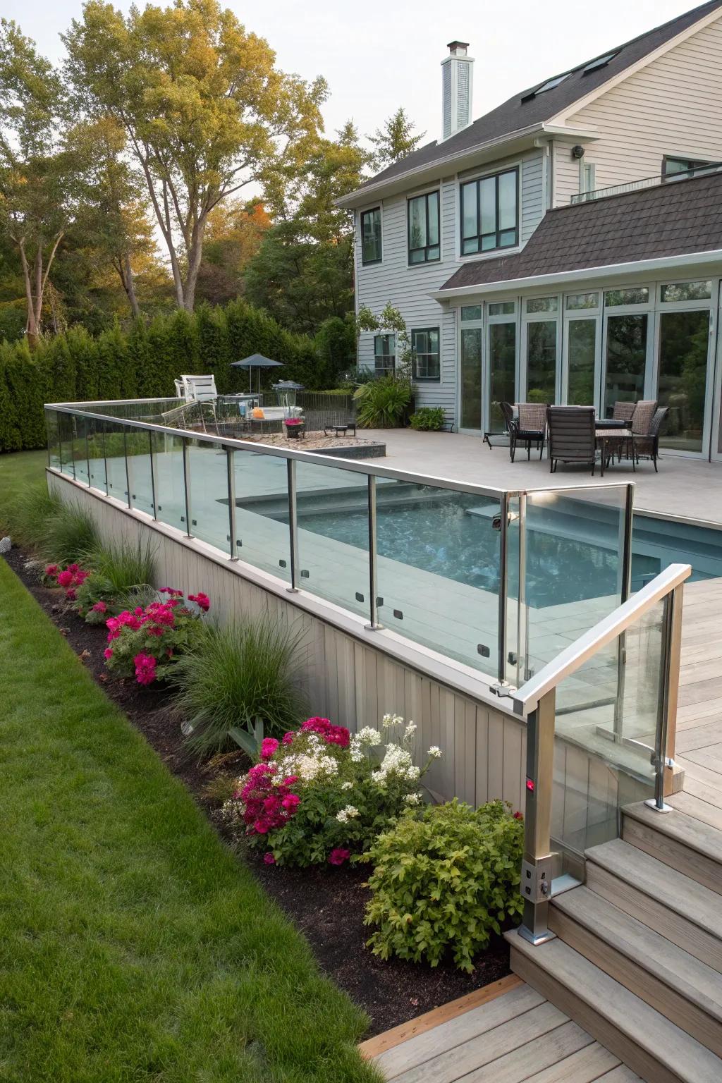 Glass panels create a modern, open feel for your deck.