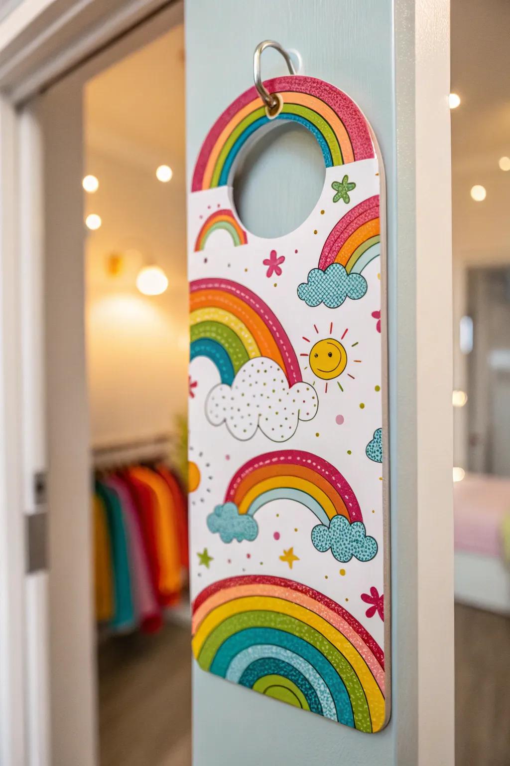 A joyful rainbow-themed door hanger full of color and happiness.