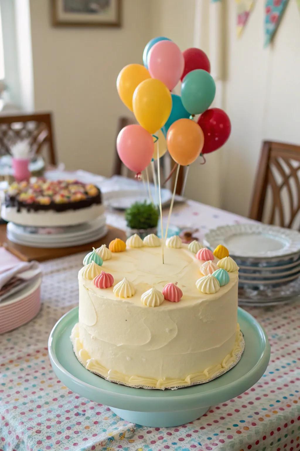 Joyful fondant balloons add color and height.