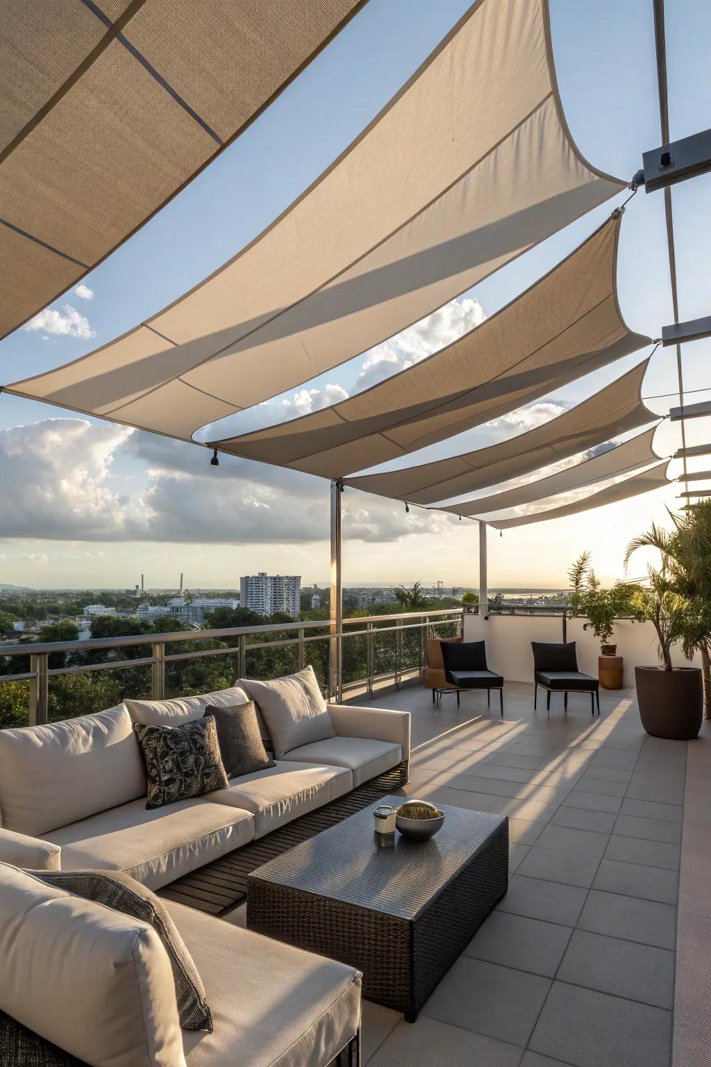 Angular sun screens offer stylish, dynamic shielding.