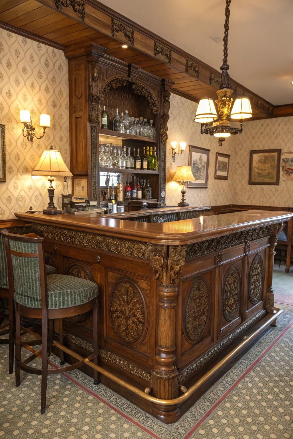 Elegant bar table with vintage charm.