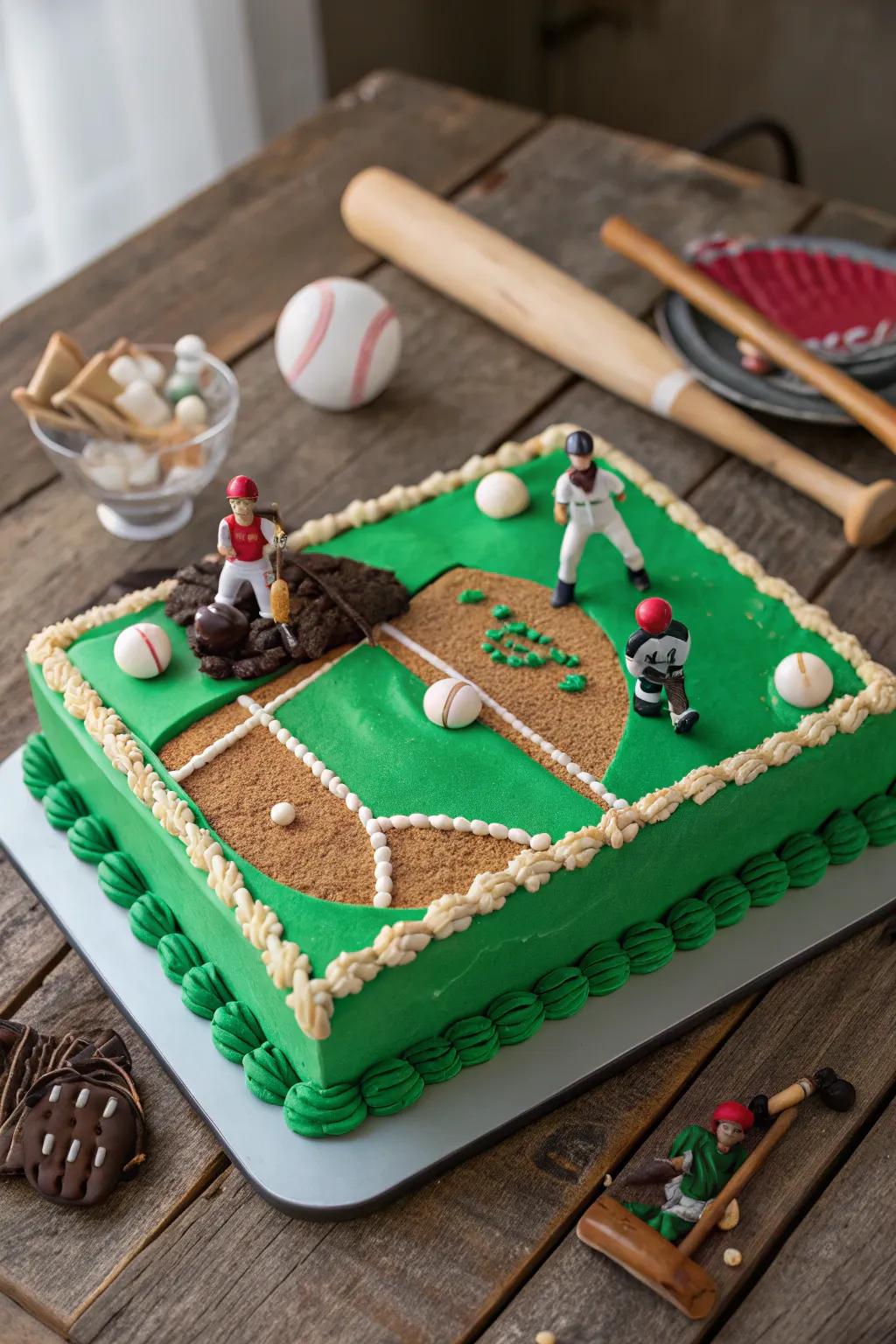 A baseball field cake that scores big on creativity.