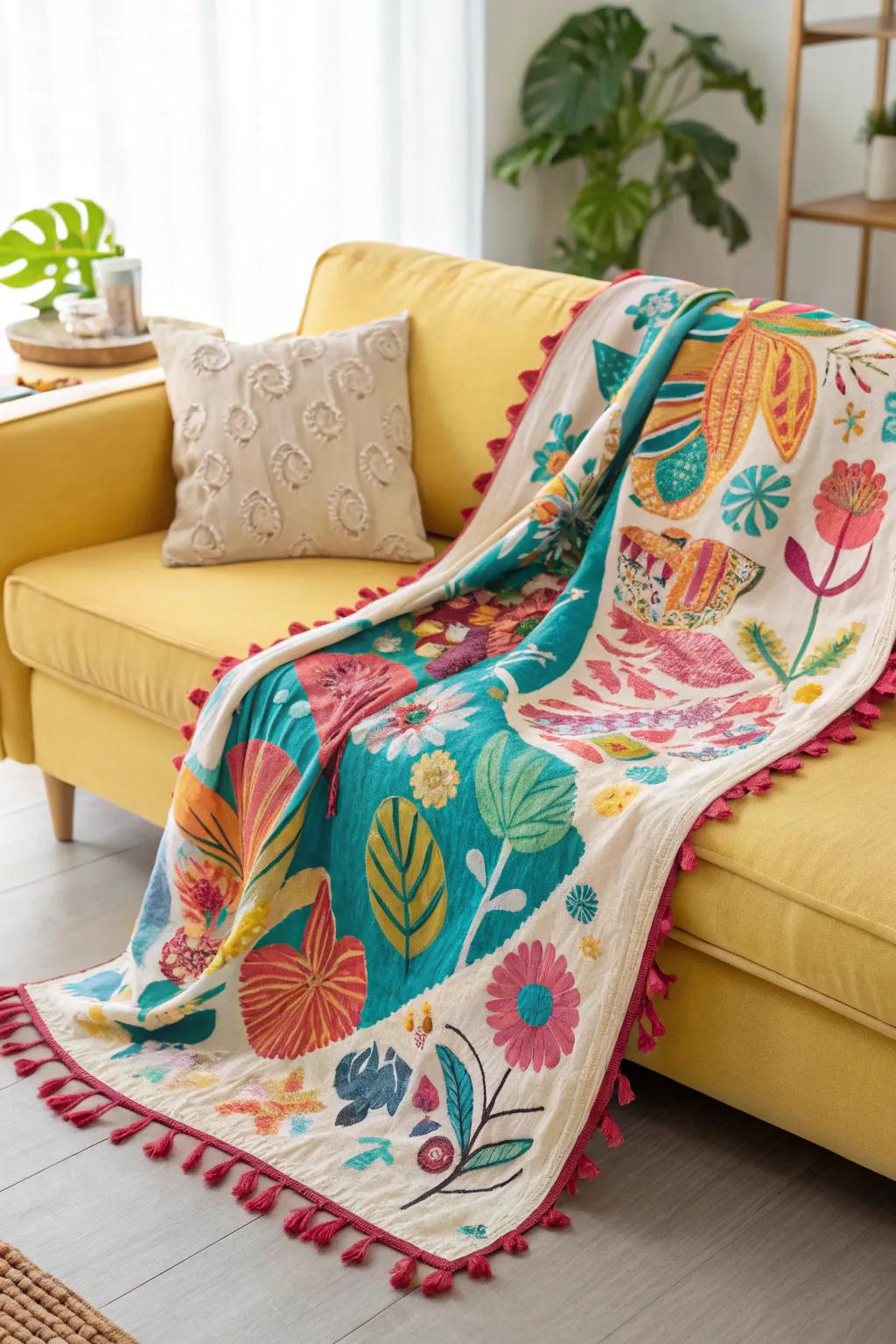 A colorful background blanket, adding a pop of color to any room.