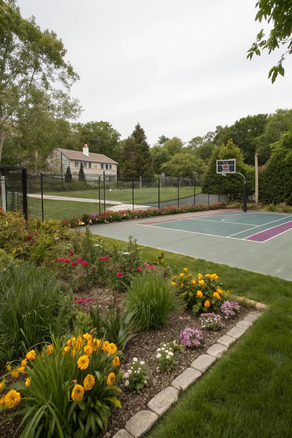 A sport court encourages active play and exercise.