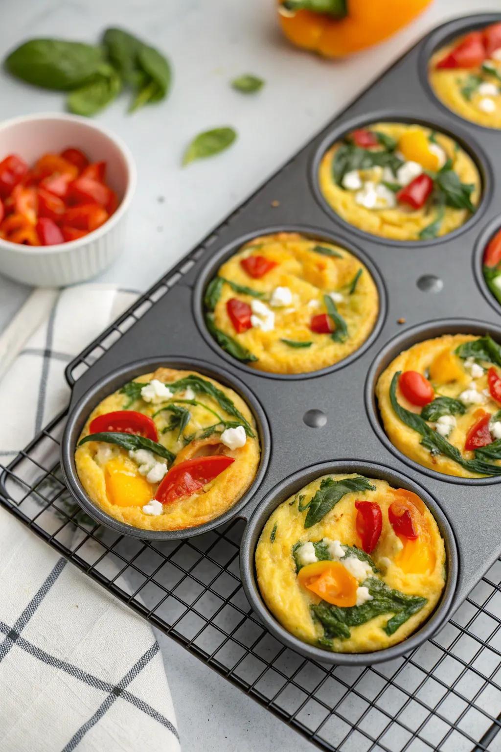 Mini frittatas baked to perfection make for a convenient breakfast.
