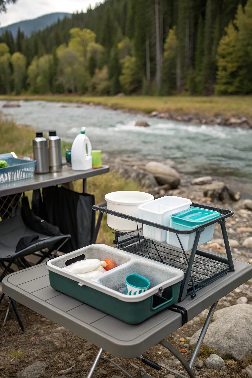 Compact and efficient dishwashing on the go.