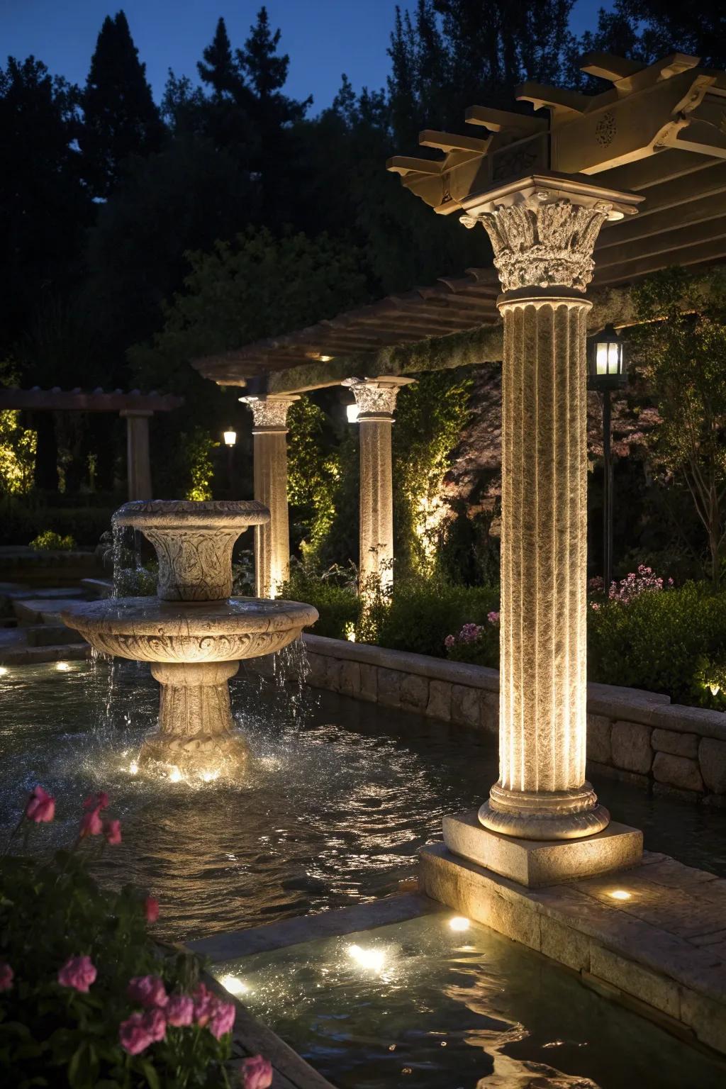 Transform water features with dramatic lighting.