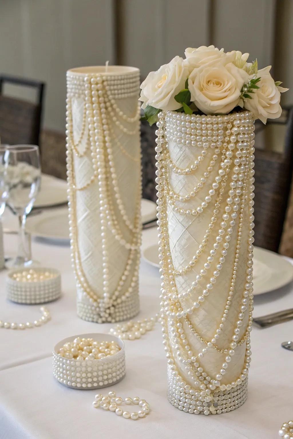 Pearls add a classic elegance to your centerpiece.