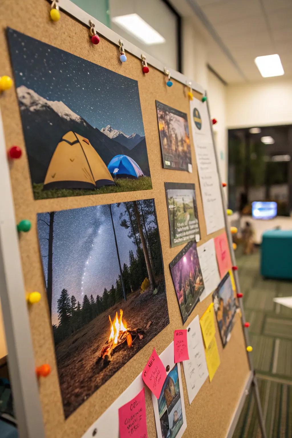 Camping Adventure bulletin board bringing outdoor fun indoors.