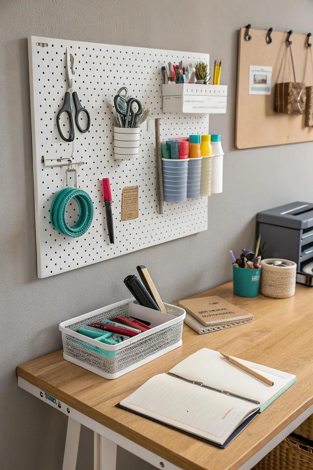 Pegboards for efficient vertical storage.