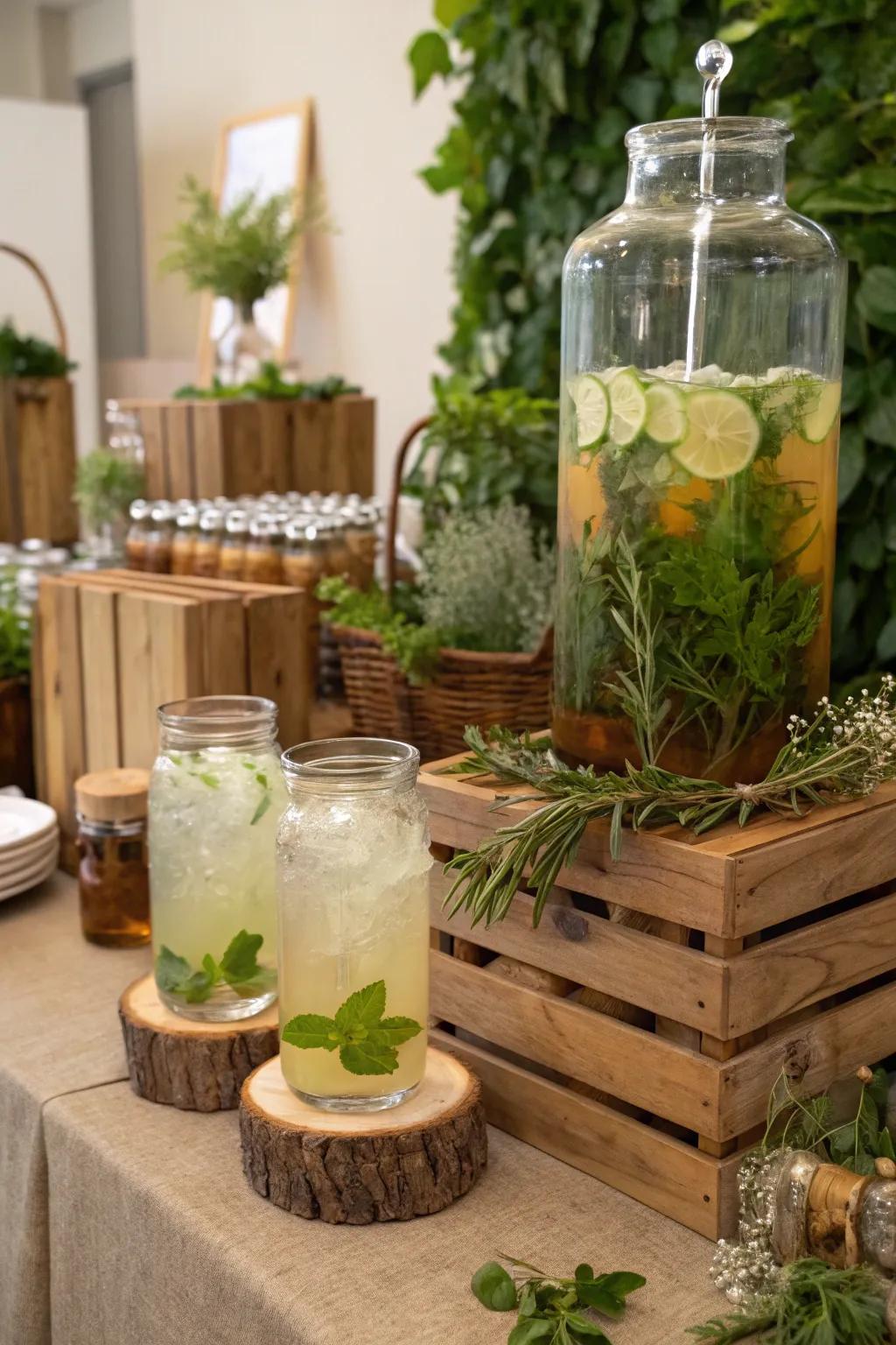 Herb-infused drinks offer refreshing natural flavors.