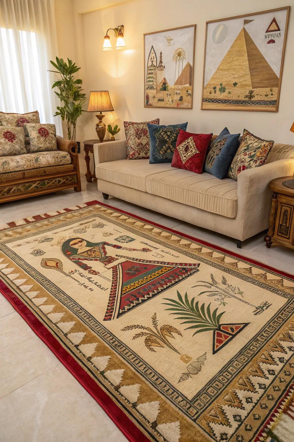 Egyptian rugs add texture and detail beneath your feet.