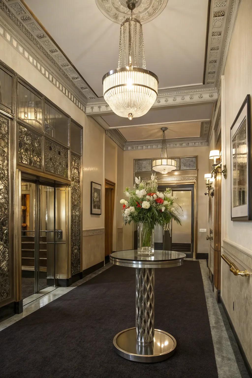 Metallic accents add a hint of luxury to the foyer.