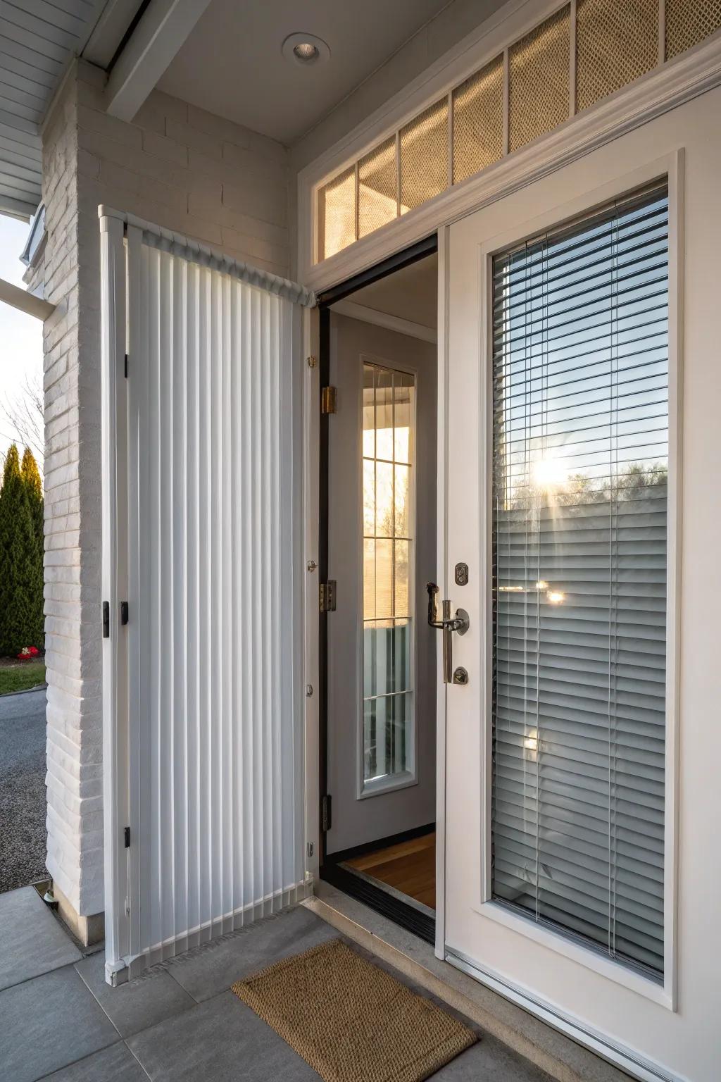 Vertical blinds provide a chic and modern look.