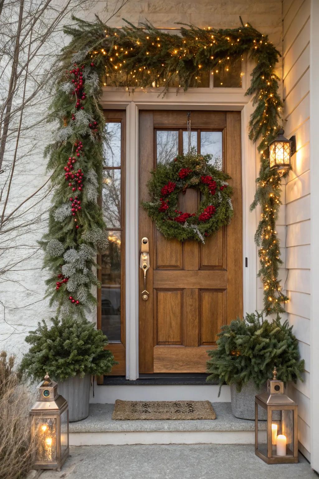 Seasonal decor that keeps the entrance lively and festive.