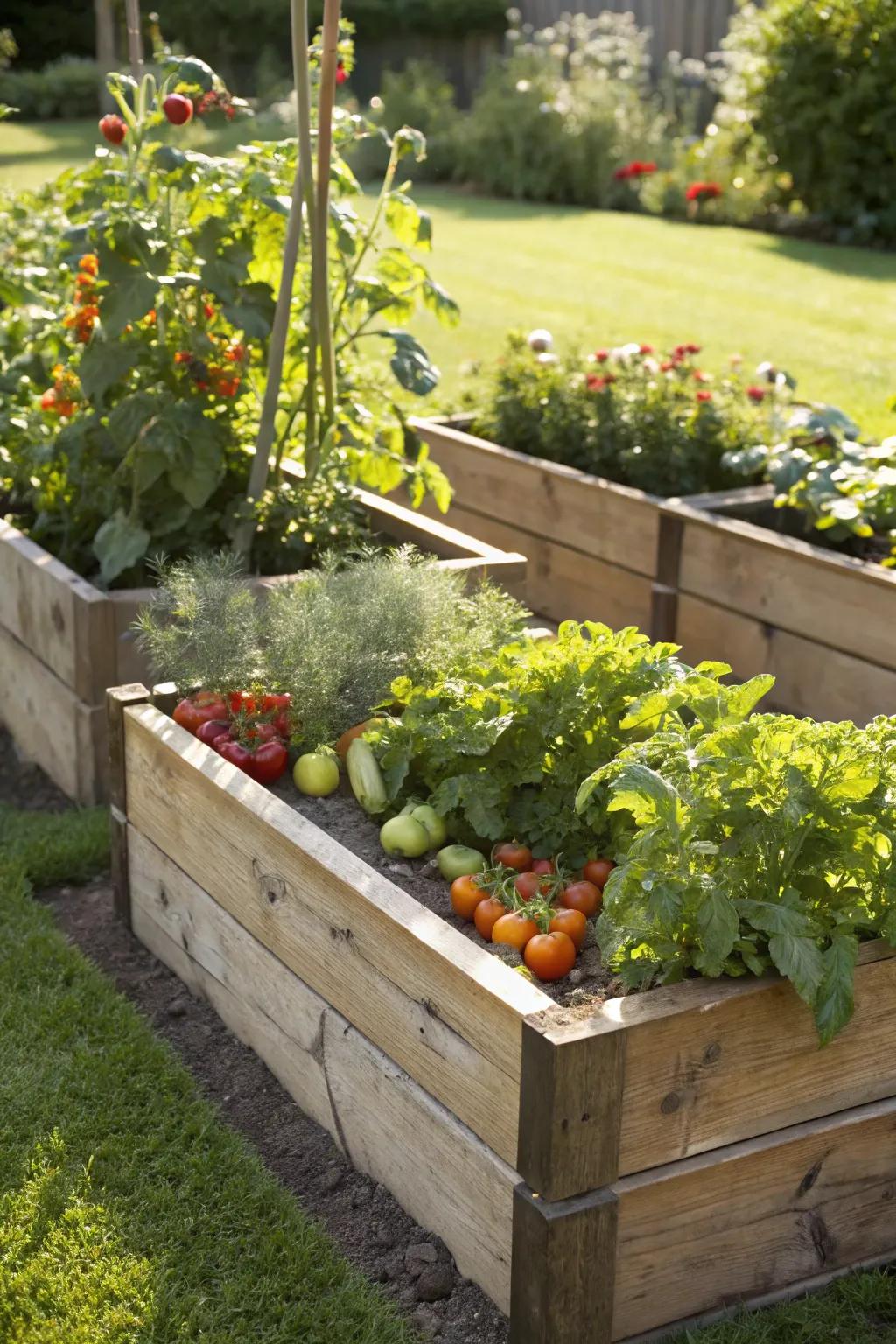 Raised beds offer a practical and stylish solution for vegetable gardening.