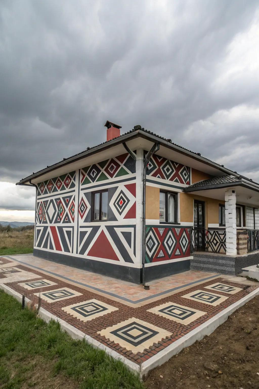 Geometric patterns add a contemporary touch to this foundation.