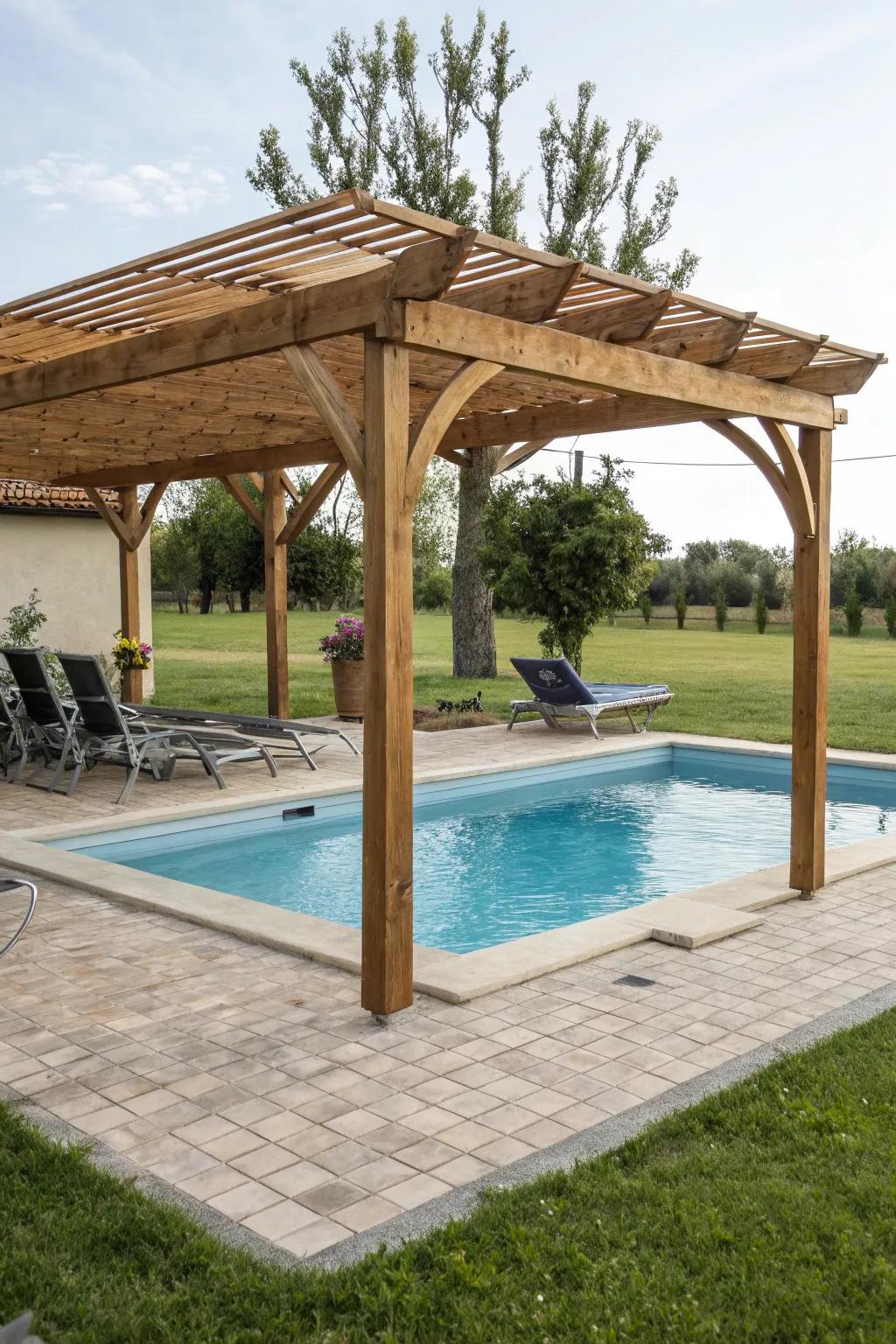 A pergola offers stylish shade at a low cost.