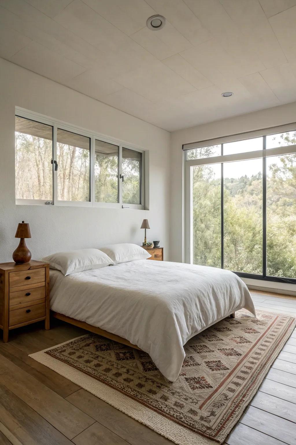 A minimalist boudoir conceives a serene sanctuary.