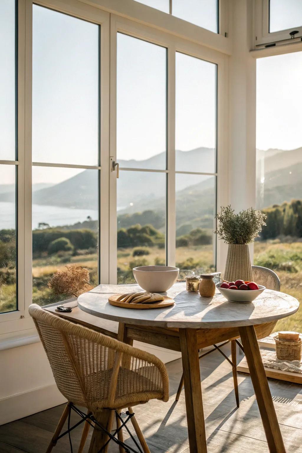 Natural light brightens the room and enhances the dining experience.