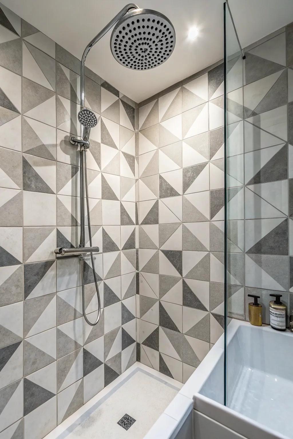 Checkerboard patterns bring an unexpected flair to the shower.
