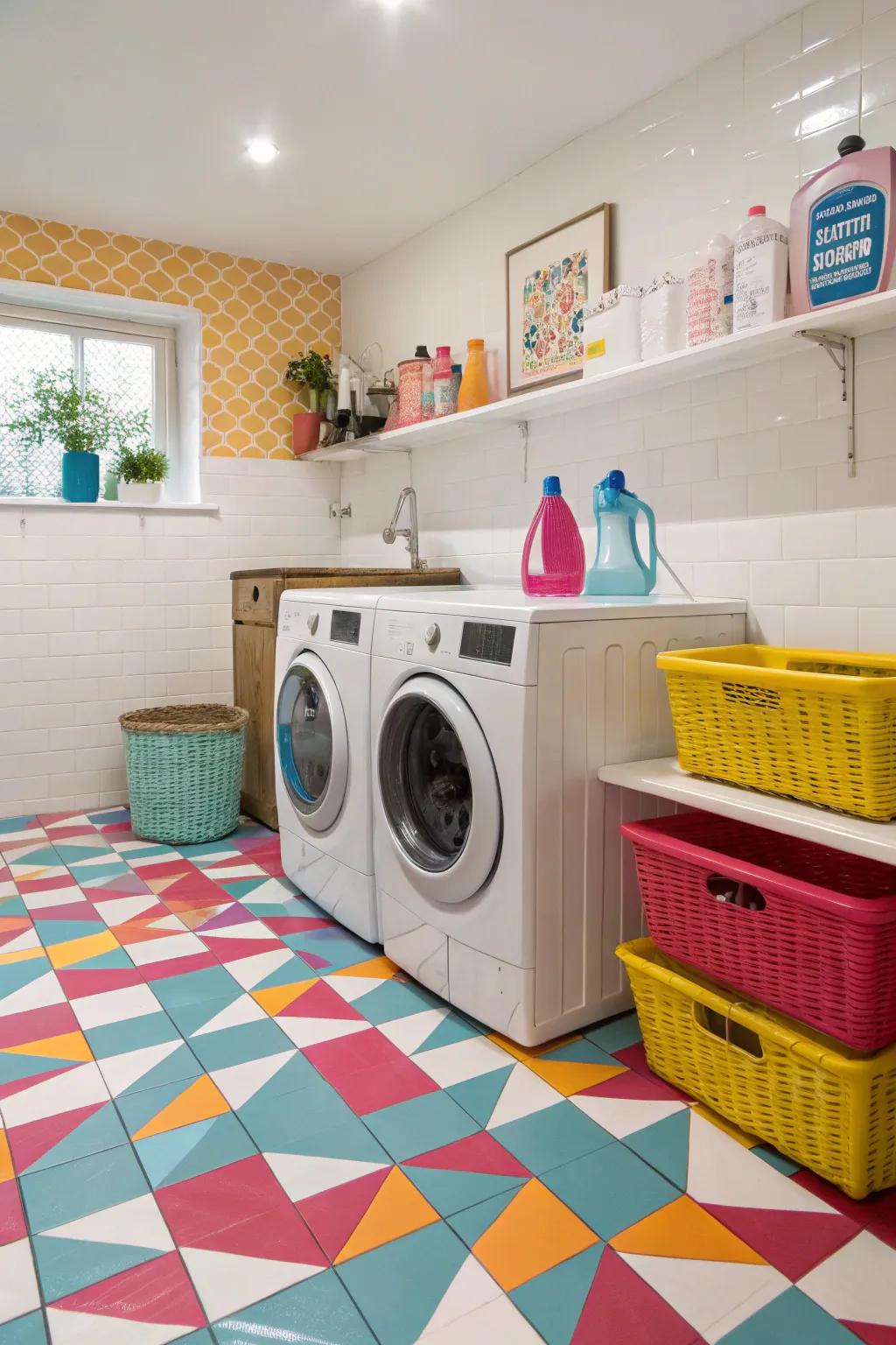 Bold colors make a striking statement in this laundry room.