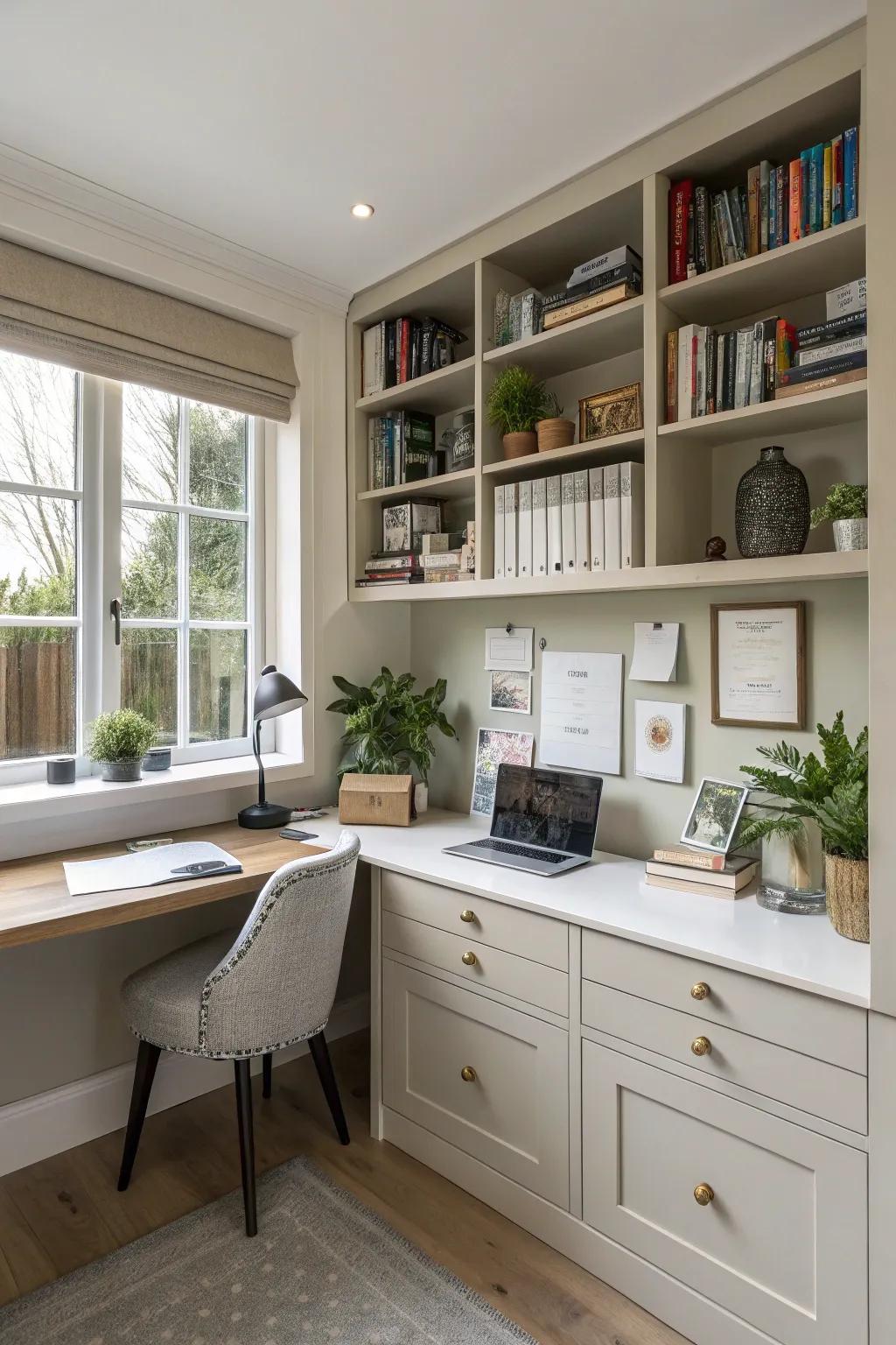 A well-organized home office with smart storage solutions.