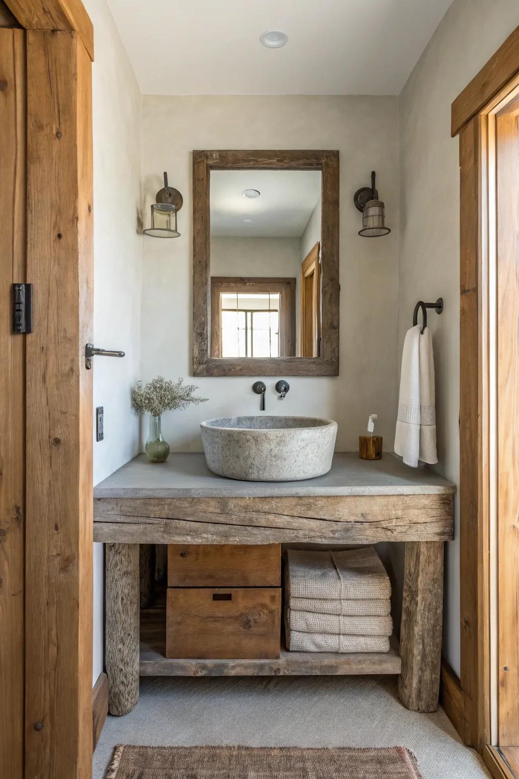 Unusual materials add a modern twist to this powder room.