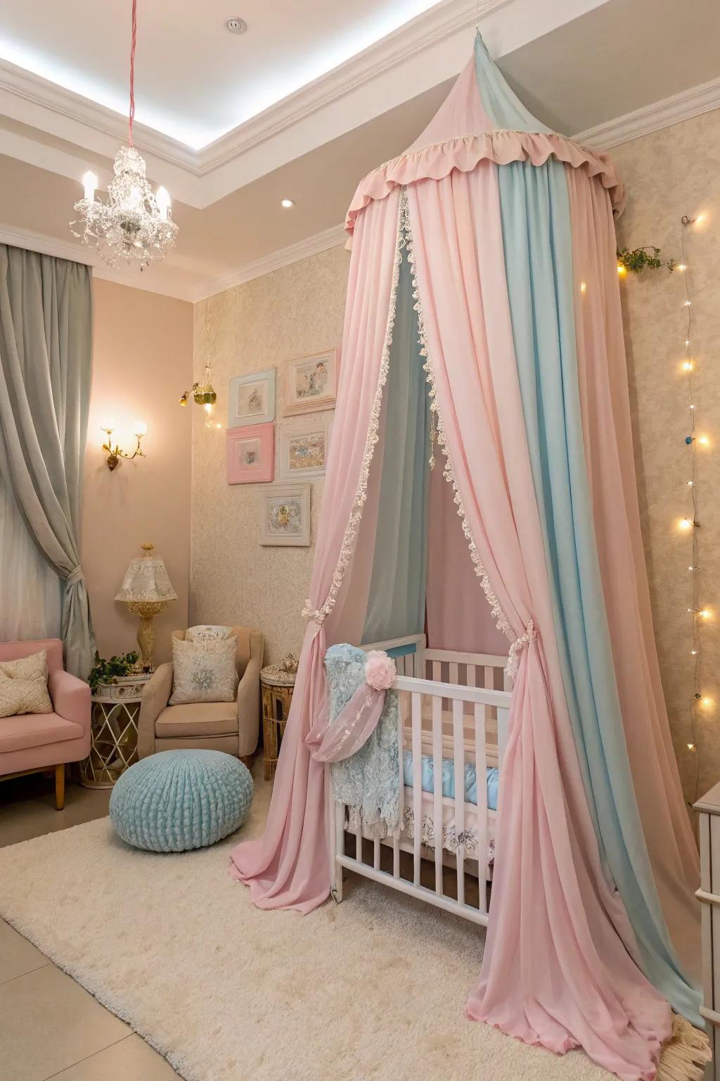 A baby room with stylish curtains that add a touch of luxury and control the light.