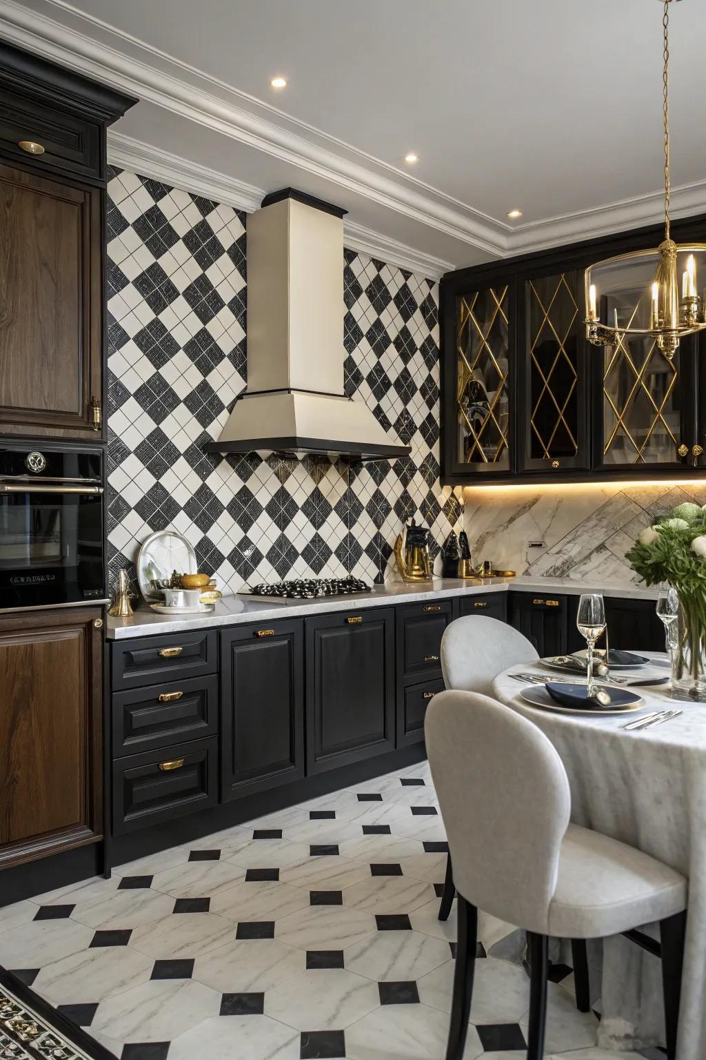 A timeless checkerboard pattern brings classic chic to the kitchen.