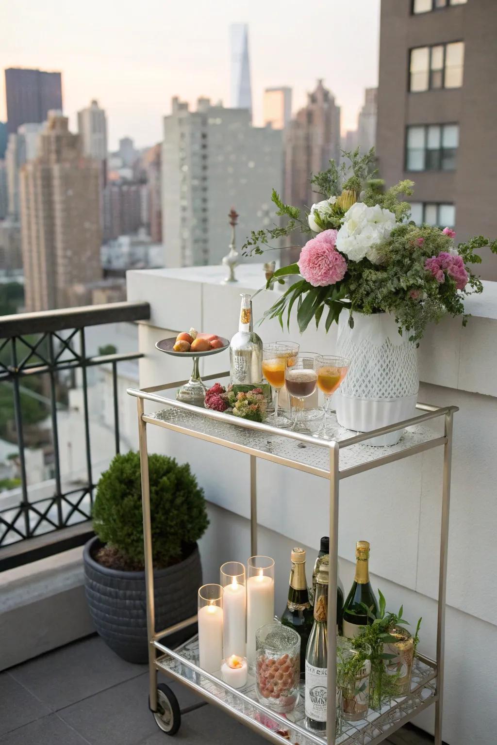 Bar carts add functionality and flair to outdoor spaces.