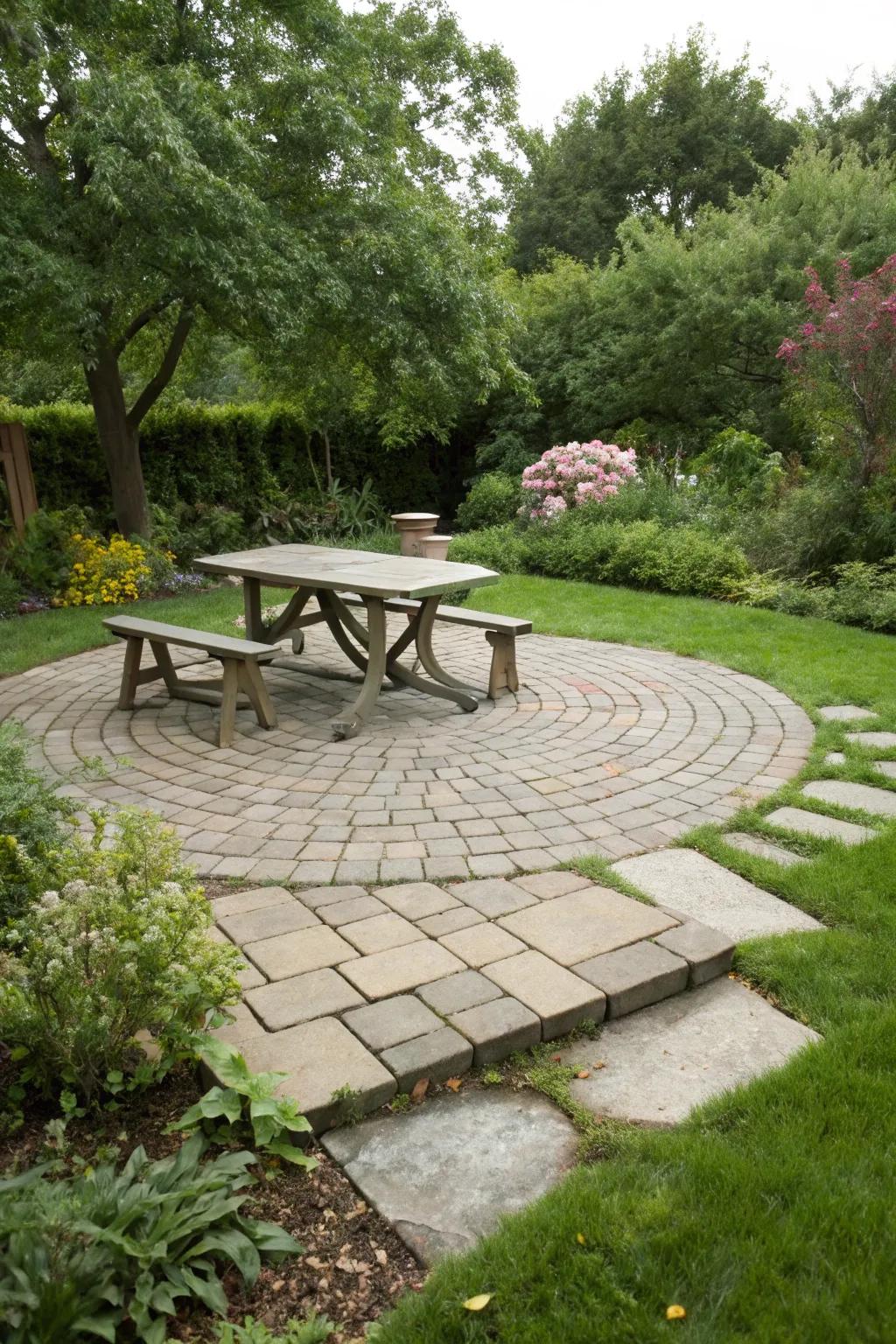Orbital patios forge enticing focal points.